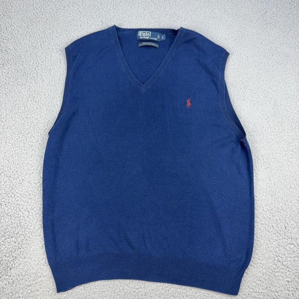 Polo By Ralph Lauren Sweater Vest Mens Large Blue Pima Cotton V Neck Pony Logo